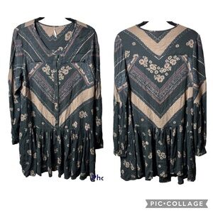 Free People Floral Chevron Pheasant Long Sleeve Tunic Dress